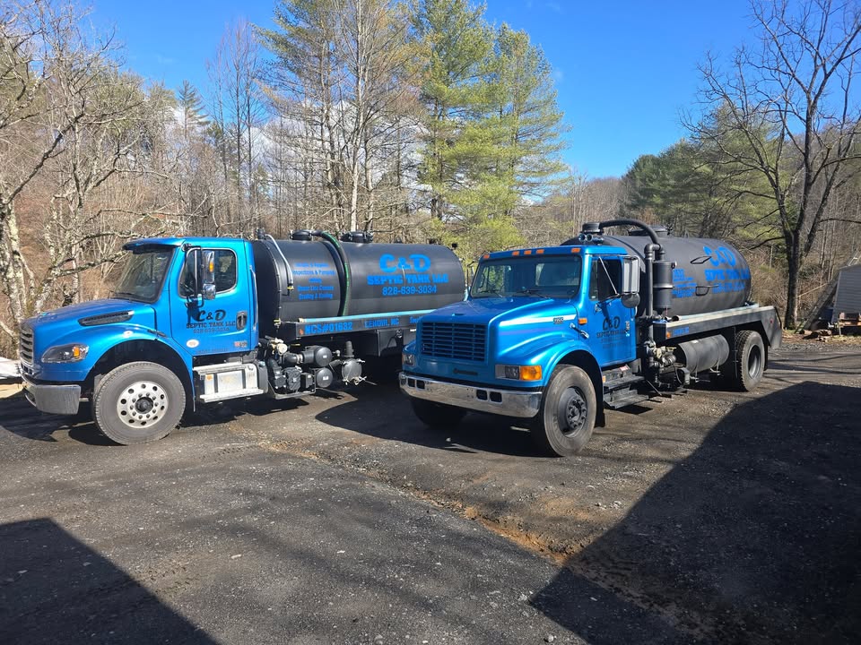 Two C & D Septic Tank service trucks in Western North Carolina